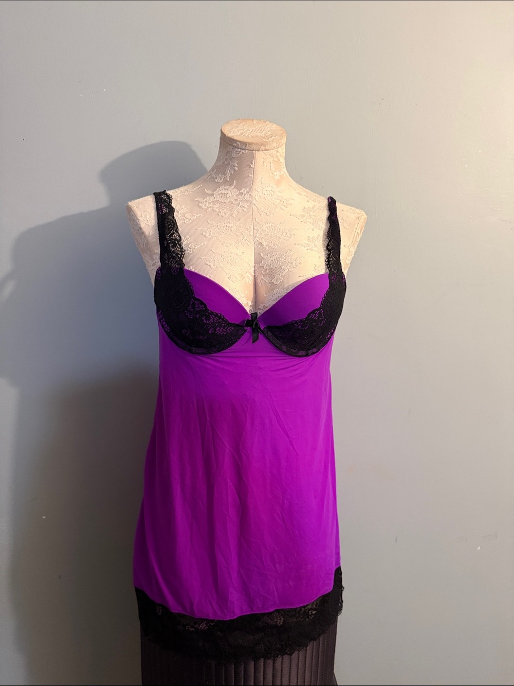 Victoria's Secret Purple Chemise with Black Lace Accents
